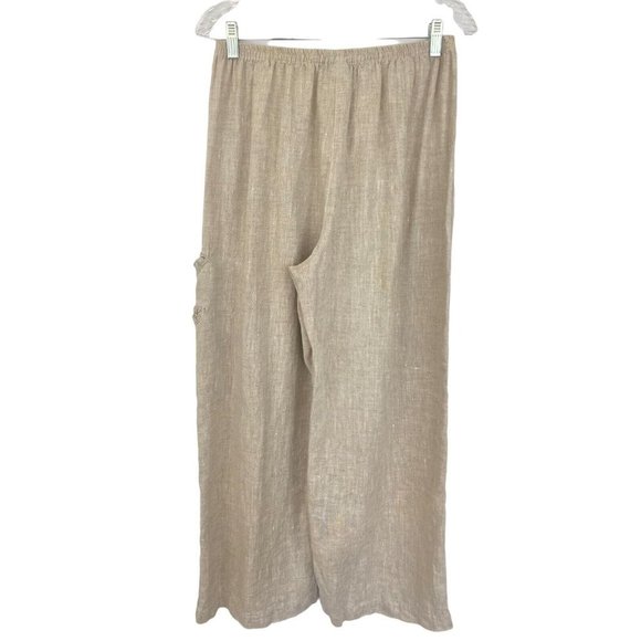 B Hadikusumo M Linen Pull on Pant Wide Leg Beige Elastic Waist Lagenlook - Picture 3 of 9
